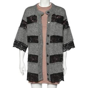D&G Grey and Black Striped Lace & Knit Cardigan L