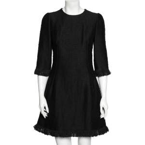 Pre Owned Dolce & Gabbana Black Boucle Fringed Mini Dress M