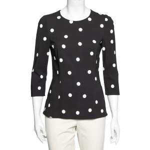Pre Owned Dolce & Gabbana Black Polka Dotted Crepe Fitted Waist Top M