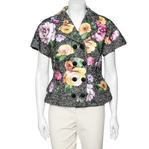 Pre Owned Dolce & Gabbana Monochrome Knit Floral Laser Cut Jacket M