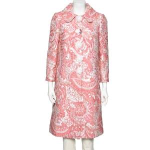 Pre Owned Dolce & Gabbana Pink & Silver Brocade Button Front Coat M