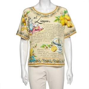 Pre Owned Dolce & Gabbana Yellow Lemon Printed Silk Top M