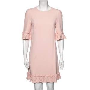 Pre Owned Dolce & Gabbana Pink Crepe Ruffled Shift Dress M
