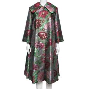 Pre Owned Dolce & Gabbana Multicolored Floral Lurex Brocade Flared Coat M