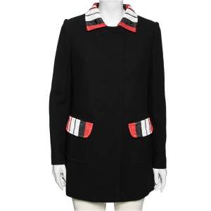 Pre Owned Dolce & Gabbana Black Wool Crepe Contrast Trim Detail Button Front Coat M