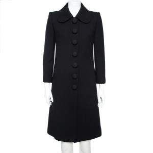 Pre Owned Dolce & Gabbana Black Textured Wool Button Front Coat M
