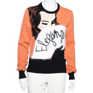 Pre Owned Dolce & Gabbana Orange Eleganza Intarsia Knit Pullover M