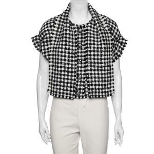 Pre Owned Dolce & Gabbana Monochrome Houndstooth Wool Fringed Jacket M 