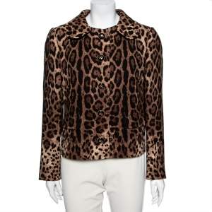 Pre Owned Dolce & Gabbana Leopard Print Wool Button Front Jacket L