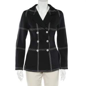 Dolce & Gabbana Vintage Black Checkered Cotton Knit Double Breasted Blazer S