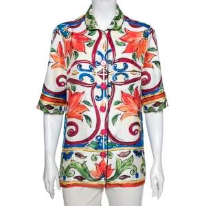 Pre Owned Dolce & Gabbana Multicolor Printed Silk Short Sleeve Shirt S 