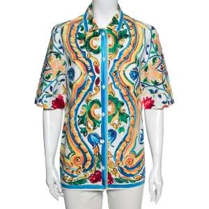 Pre Owned Dolce & Gabbana Multicolor Majolica Print Cotton Oversized Shirt S