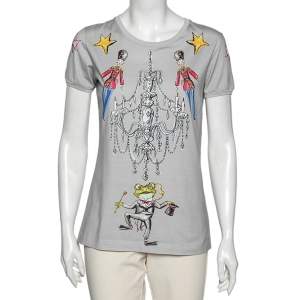 Dolce & Gabbana Grey Printed Cotton Crew Neck Short Sleeve Top M