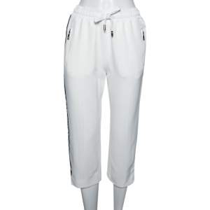 Pre Owned Dolce & Gabbana White Crepe Logo Tape Trim Cropped Track Pants S