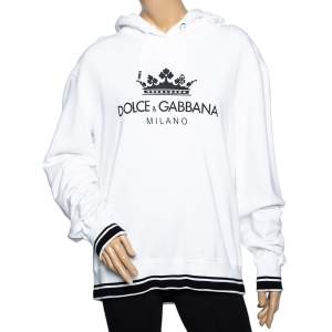 Pre Owned Dolce & Gabbana White Logo Printed Cotton Oversized Hoodie S
