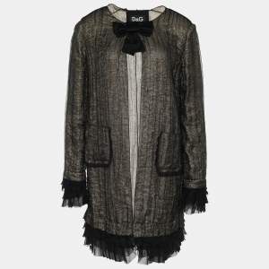 Pre Owned D&G Gold and Black Tulle Overlay Lightweight Coat M