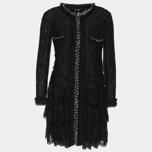 D&G Black Lace Chain Embellished Tiered Coat M