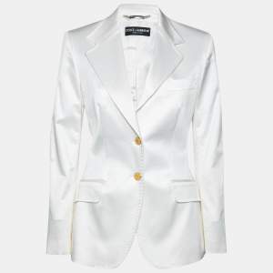 Pre Owned Dolce & Gabbana Off White Cotton Single Breasted Blazer M