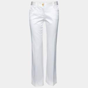Pre Owned Dolce & Gabbana Off White Cotton Straight Leg Pants M