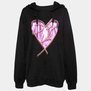 Pre Owned Dolce & Gabbana Black Cotton Love Heart Logo Printed Hoodie M