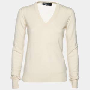 Pre Owned Dolce & Gabbana Cream Cashmere Inside Out Long Sleeve Sweater S