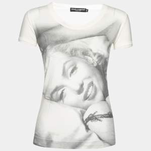 Pre Owned Dolce & Gabbana Cream Marilyn Monroe Printed Cotton T-Shirt XS