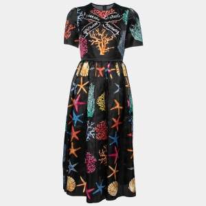 Pre Owned Dolce & Gabbana Black Coral Printed Silk Embellished Bow Detail Maxi Dress M