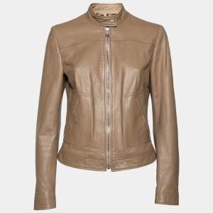 Pre Owned Dolce & Gabbana Camel Brown Leather Zip Front Jacket M