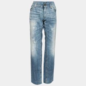 Pre Owned Dolce & Gabbana Blue Denim Distressed Jeans XL