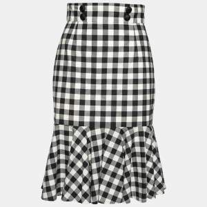 Pre Owned Dolce & Gabbana Black and White Checkered Ruffle Hem Skirt S