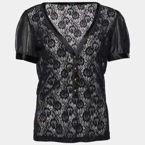 Pre Owned D&G Vintage Black Lace Puff Sleeve Blouse L