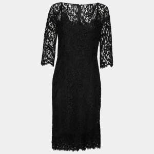 Pre Owned Dolce & Gabbana Black Cordonetto Lace Scalloped Hem Fitted Dress M