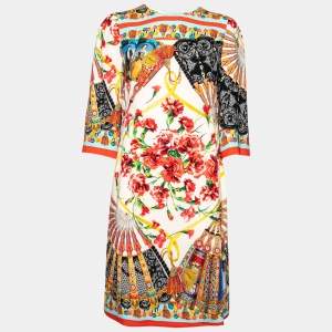 Pre Owned Dolce & Gabbana Multicolor Oriental Fan Print Silk Dress M