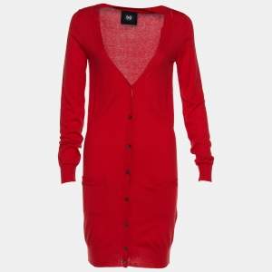 D&G Red Cashmere & Silk Knit Button Front Cardigan M