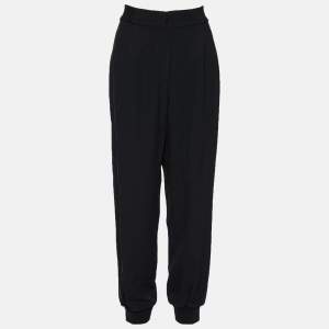Pre Owned Dolce & Gabbana Black Crepe Logo Tape Trimmed Joggers M