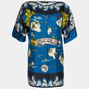 Pre Owned Dolce & Gabbana Blue Printed Silk Blouse M