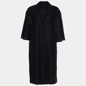 Dolce & Gabbana Black Wool & Lace Overlay Single Breasted Coat L