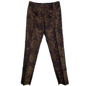 Pre Owned Dolce & Gabbana Dark Brown Brocade Silk Trousers S