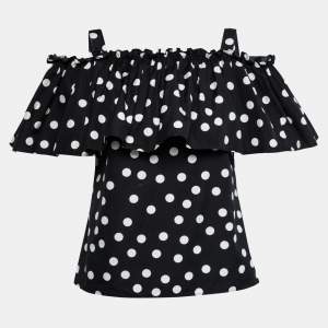 Pre Owned Dolce & Gabbana Black Polka Dotted Cotton Cold Shoulder Top XS