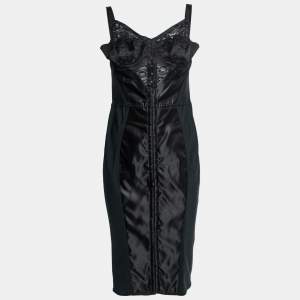 Pre Owned Dolce & Gabbana Black Synthetic & Lace Sleeveless Bodycon Dress M