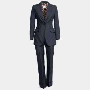 Pre Owned Dolce & Gabbana Navy Blue Silk & Wool Single Breasted Pant Suit S