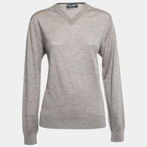 Pre Owned Dolce & Gabbana Grey Cashmere V Neck Long Sleeve Sweater L