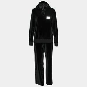 Pre Owned Dolce & Gabbana Black Velvet Straight Leg Pants & Hoodie Set M