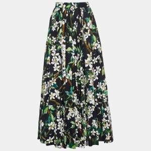 Pre Owned Dolce & Gabbana Black Floral Print Poplin Maxi Skirt M