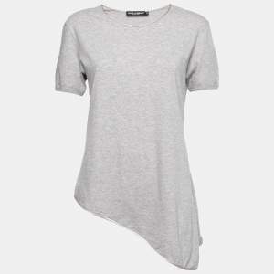 Pre Owned Dolce & Gabbana Grey Cotton Asymmetrical Slit Top S