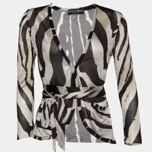 Pre Owned Dolce & Gabbana Brown Striped Knit Tie Back Cardigan M