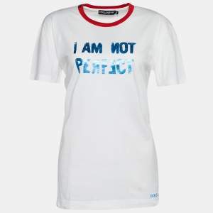 Pre Owned Dolce & Gabbana White Jersey I am Not Perfect Print T-Shirt S