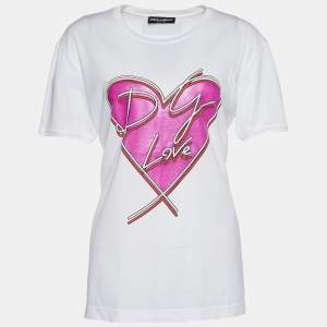 Pre Owned Dolce & Gabbana White Jersey DG Love Foil Print T-Shirt M