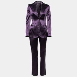 Pre Owned Dolce & Gabbana Purple Satin Slim Fit Single Breasted Blazer & Pant Suit S