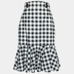 Pre Owned Dolce & Gabbana Gingham Checkered Cotton Flared Hem Skirt M